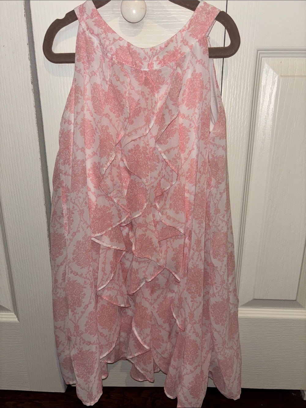 Disney Pink and White Floral Ruffle Girls Dress belle 7/8